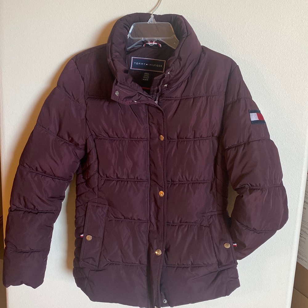 Tommy Hilfiger puffy coat, Plum color, size Medium, see details